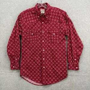 Express Rider Shirt Mens Medium Red Horseshoe Stars Country Western Rodeo Cowboy